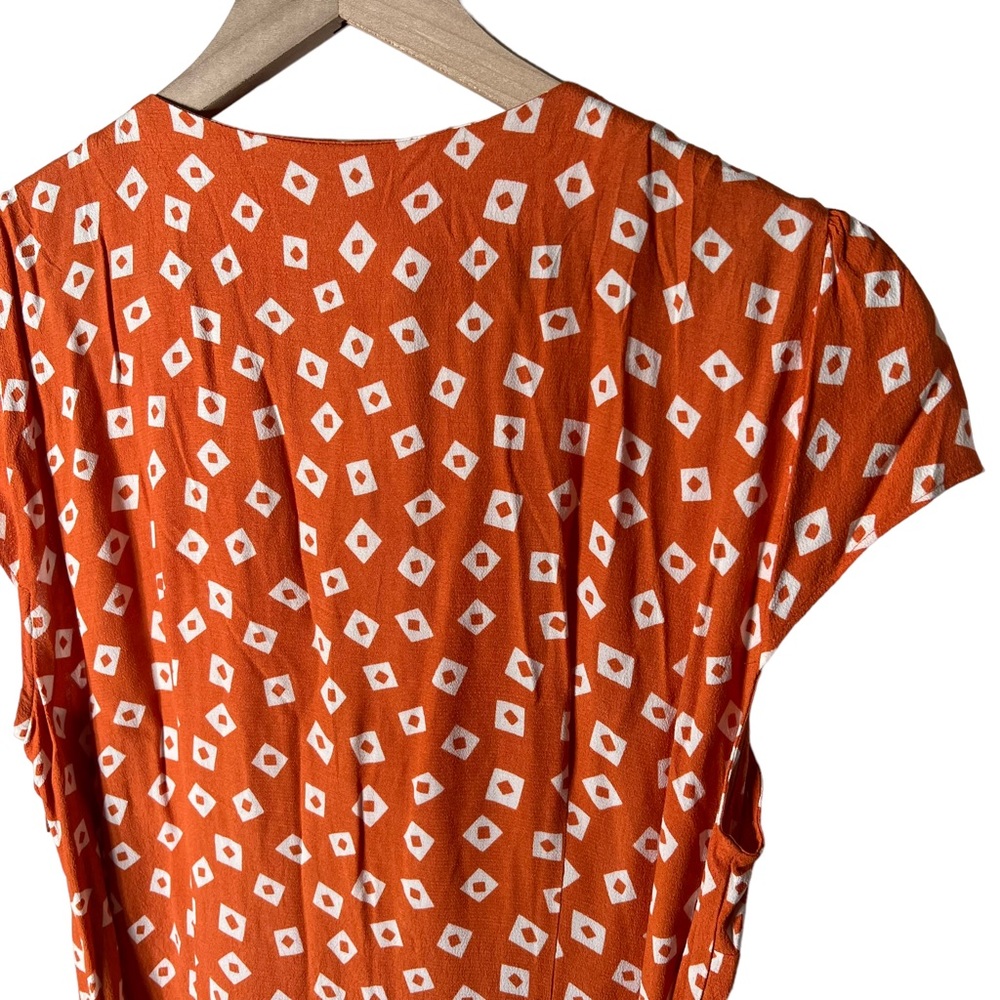 & Other Stories Print Puff Sleeve Dress Orange Geometric Square - Picture 7 of 12